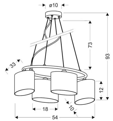 Závesná lampa s chrómovým povrchom 4x40W, látkové tienidlo Ban