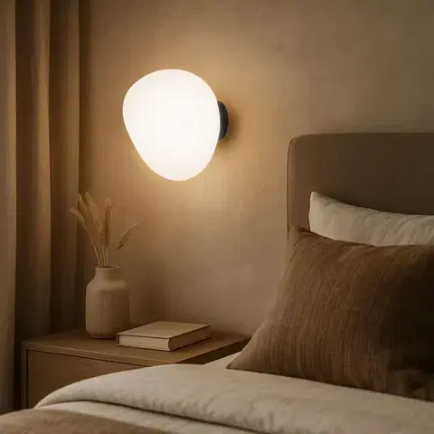 Nástenná lampa STONES inšpirovaná kameňom - biele tienidlo 20 cm v japonskom štýle - štýlová nástenná lampa do spálne E27