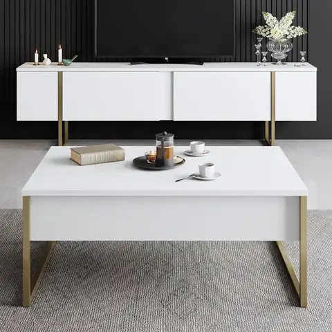 TV stolík Luxe - White, Gold