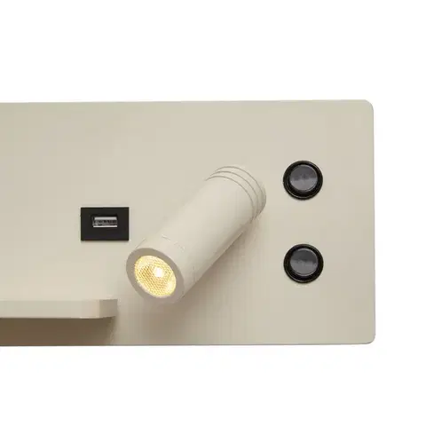 Sada 2 béžových nástenných svietidiel vrátane LED s USB a indukčnou nabíjačkou - Riza
