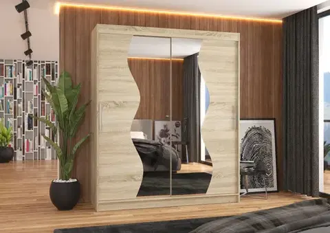 Šatníková skriňa s posuvnými dverami a zrkadlom Medina 180 cm dub Sonoma