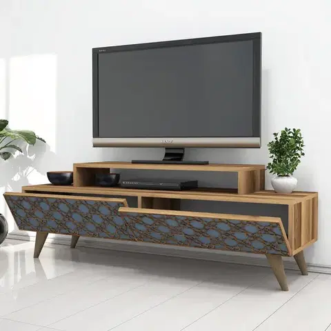 TV stolík CITY 140 cm orech/modrý