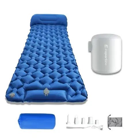 Nafukovacia karimatka inSPORTline Soultea s minipumpou 190x60x6 cm Súprava modrá karimatka, biela pumpa