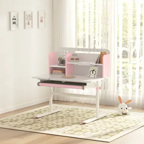 KONDELA Odin rastúci písací stolík ružová / biela