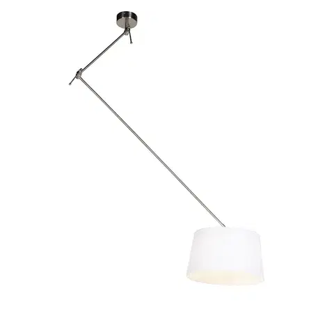 Odpadová lampa z ocele s bielym ľanovým tienidlom 35 cm - Blitz