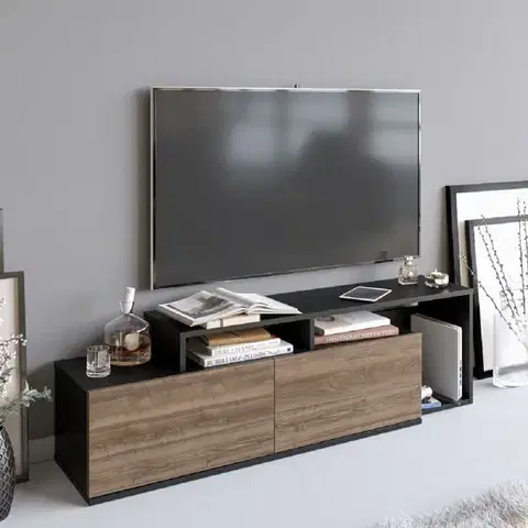 TV stolík Nexera - Black, Walnut