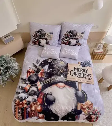 3 dielne 3D obliečky Polycotton Vianočné Gnome čierny 200x140cm+90x70cm TiaHome