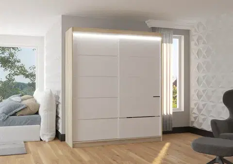 Šatníková skriňa s posuvnými dverami a LED osvetlením Spec 180 cm biela/dub Sonoma