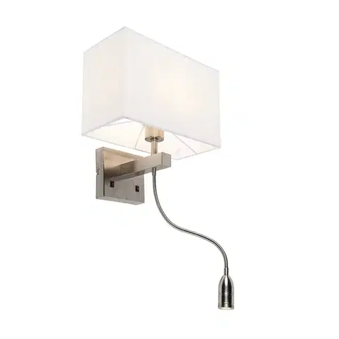 Moderná nástenná lampa oceľ s tienidlom bielym - Bergamo