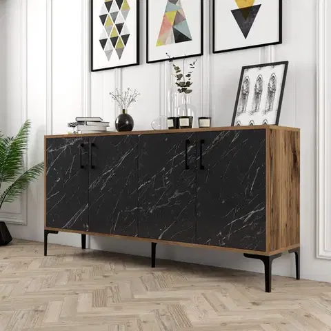 Konzolový stolík Kiev 160 - Walnut, Black Marble