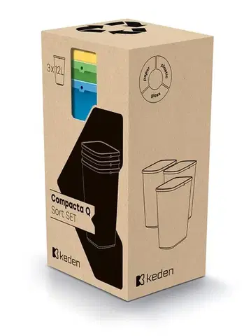 Sada 3 odpadkových košov COMPACTO 3x12 L viacfarebná