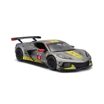 Bburago Chevrolet Corvette C8.R (2020) č. 4 sivá metalíza – mierka 1:24