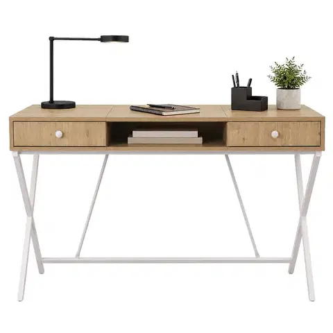 Písací stôl Crossline 120 cm biely/dub - výber z 7 prevedení