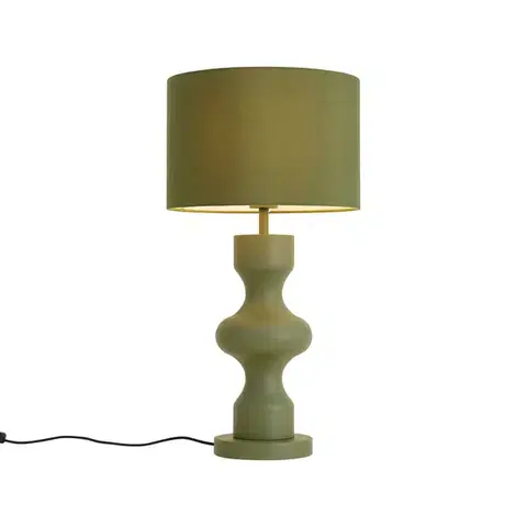 Retro stolná lampa zelená s látkovým tienidlom - Captain
