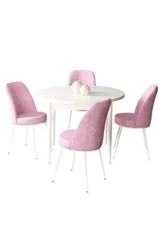 Dining Table & Chairs Set (5 Pieces) Tor - White, Pink
