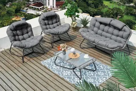Záhradná sedacia súprava 4 ks umelý ratan / látka / sklo