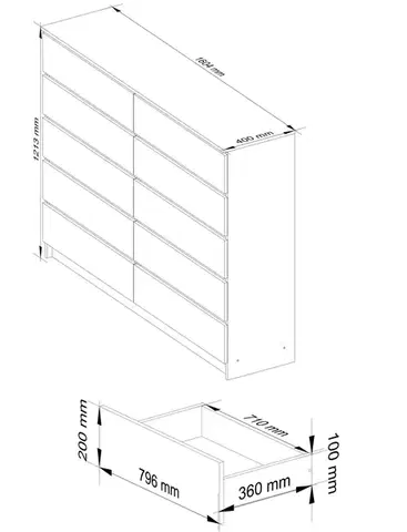 Komoda Kuba 160 cm 10 zásuviek dub artisan/sivá