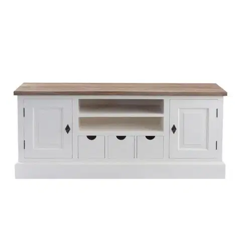 Dekoria RTV skrinka Brighton 150 x 40 x 65 cm white&natural, 150 x 40 x 65 cm