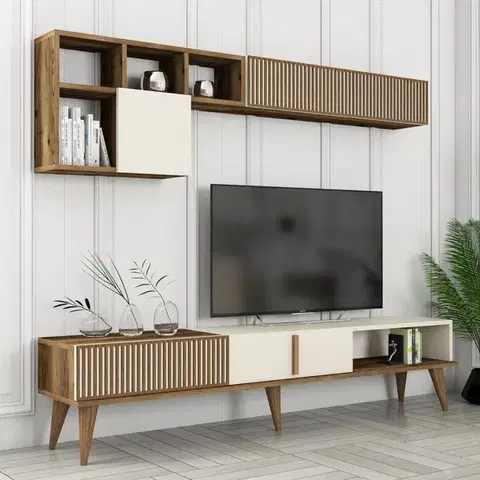 TV skrinka / Obývacia stena Milan TV - Walnut, Cream
