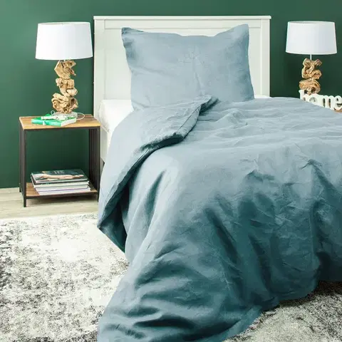 Dekoria Súprava ľanových obliečok Linen 150 x 200 cm grey-blue, 150 x 200 cm/ 1 poszewka 60 x 50 cm