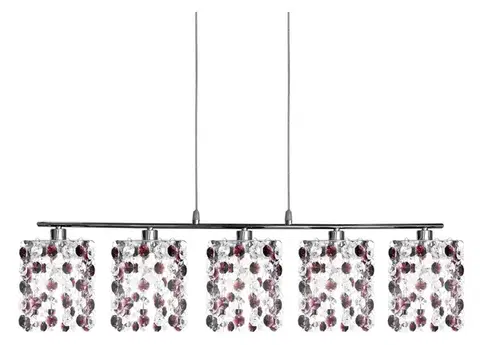 Závesná lampa v bordovej farbe + kryštály 5xG9 Classic