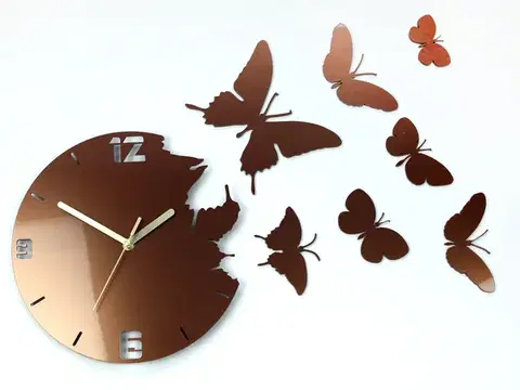 3D nalepovacie hodiny Butterflies medené