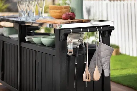 Záhradný stôl / skriňa s drezom UNITY CHEF 415L grafit Keter