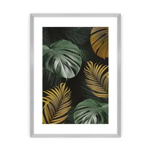 Dekoria Plakat Golden Leaves I, 50 x 70 cm, Ramka: Srebrna