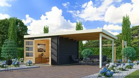 Drevený záhradný domček BASTRUP 5 s prístavkom Lanitplast