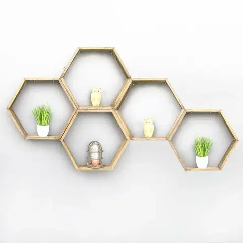 Sada 5 nástenných políc HEX orech