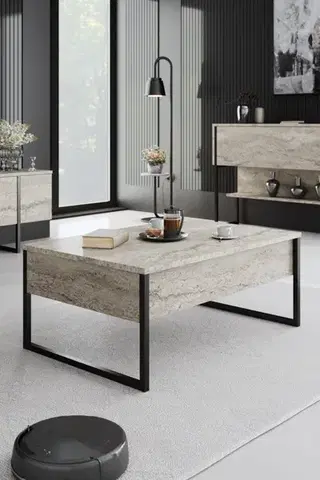 Konferenčný stolík Luxe - Travertine, Black