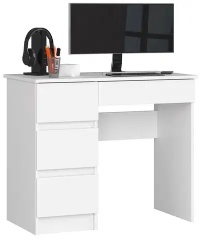 Písací stôl A-7 90 cm biely ľavý