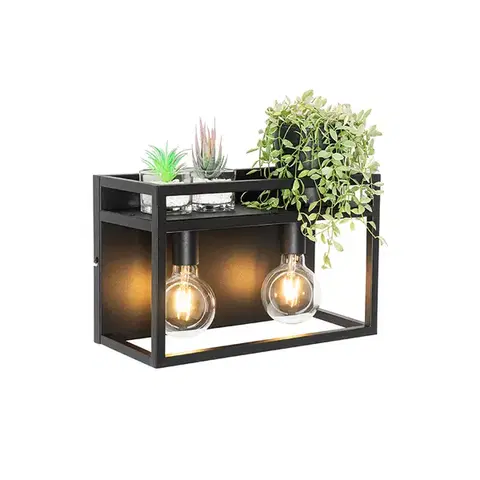 Priemyselná nástenná lampa čierna s poličkou 2-svetlo - Cage Rack