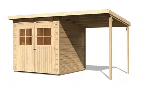 Drevený záhradný domček GLUCKSBURG 4 s prístreškom 190 Lanitplast