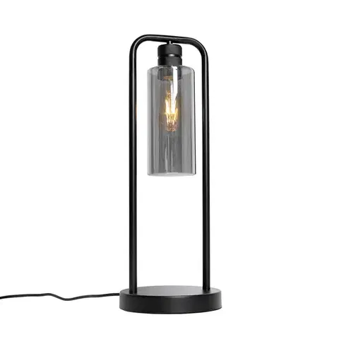 Moderná stolná lampa čierna s dymovým sklom - Stavelot