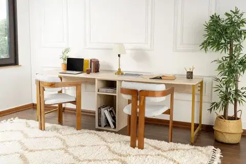 Písací stôl Twin Study Desk - Travertine, Gold