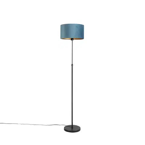 Stojaca lampa čierna s modrým zamatovým tienidlom so zlatom 35 cm - Parte