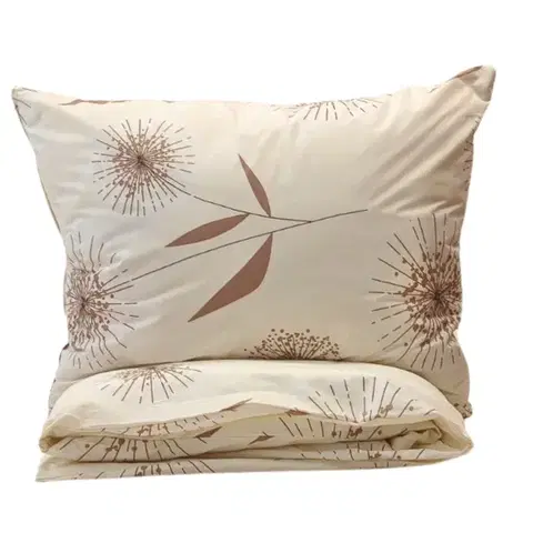 Obliečky bavlnené Púpava hnedá TiaHome - 1x Vankúš 90x70cm, 1x Paplón 140x200cm