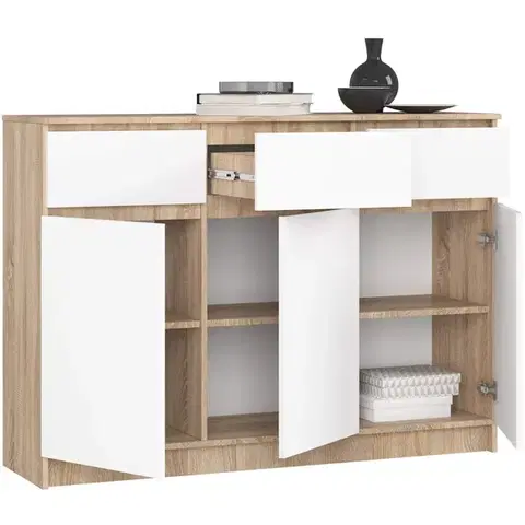 Komoda Karolína 140 cm 3 skrinky a 3 zásuvky dub sonoma/biela