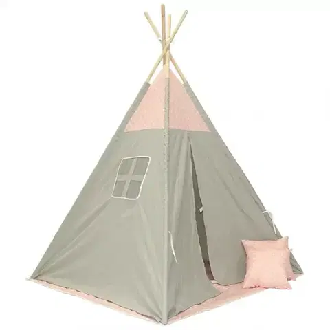 Detský stan Teepee sivo-ružový/hviezdy