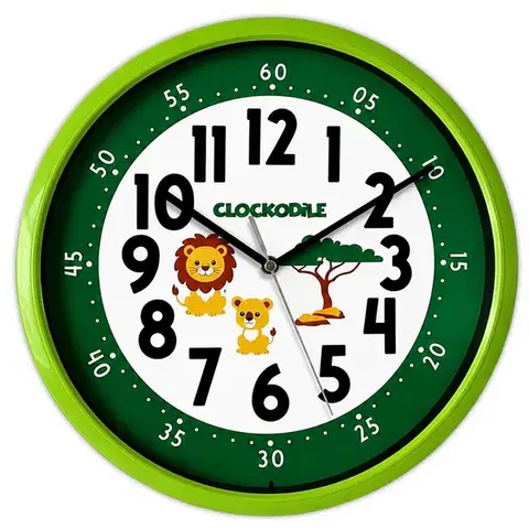 Zelené detské nástenné hodiny lev a mláďa CLOCKODILE CCS3001