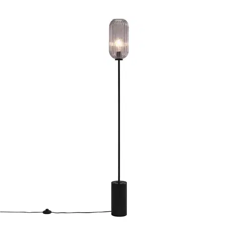 Art Deco stojaca lampa čierna s dymovým sklom - Rid