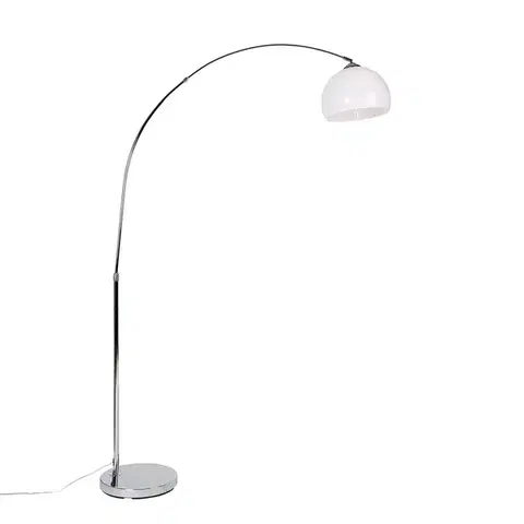 Moderná oblúková lampa chrómová s bielym tienidlom - Arc Basic