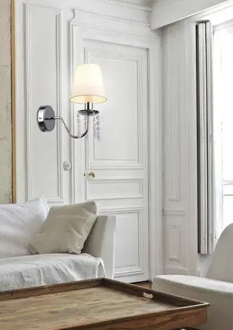 Chrómová nástenná lampa/béžové tienidlo s kryštálmi 40W Ruti