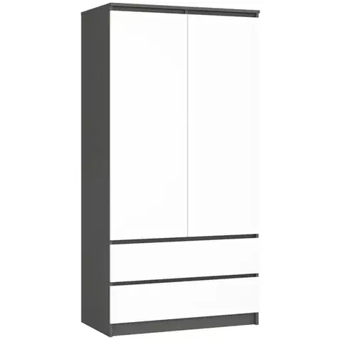 Šatníková skriňa CLP S 90 cm 2 dvere 2 zásuvky grafitovo sivá/biela