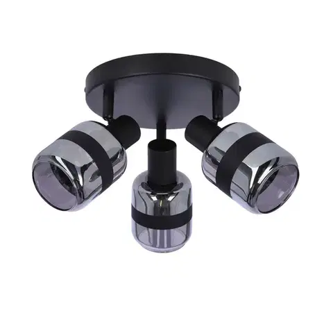 Stropná lampa Yuki, matná čierna, 3x15W, E14, dymové tienidlo