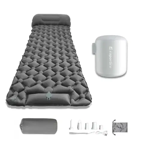 Nafukovacia karimatka inSPORTline Soultea s minipumpou 190x60x6 cm Súprava šedá karimatka, biela pumpa