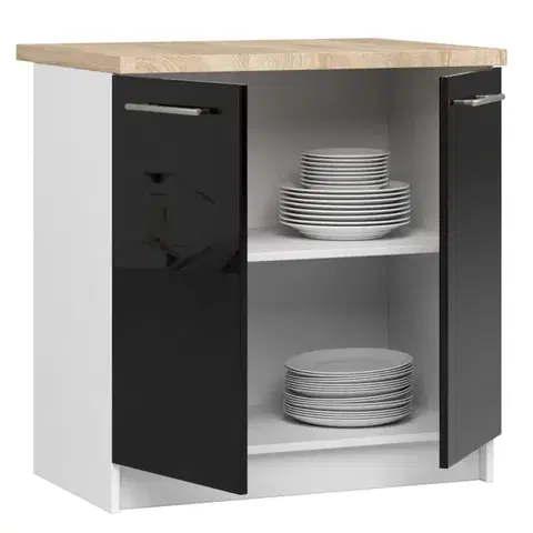 Kuchynská skrinka Olivie S 80 cm 2D biela/čierny lesk/dub sonoma