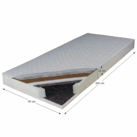 KONDELA Kokos Medium obojstranný pružinový matrac 90x200 cm pružiny / plsť / PUR / latex-kokos doska / látka