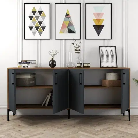 Konzolový stolík Kiev - Walnut, Anthracite